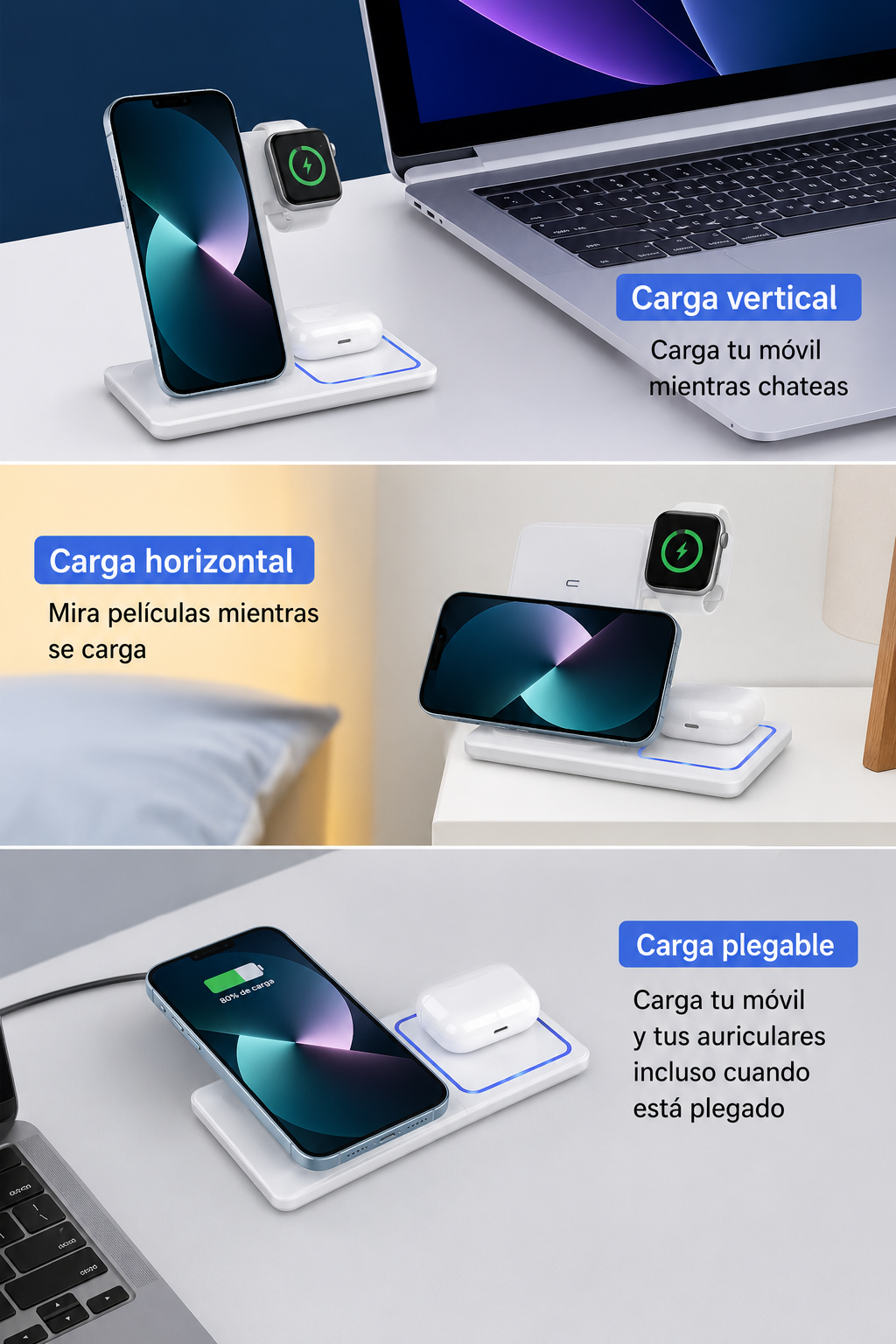 Cargador Inalámbrico 3 en 1